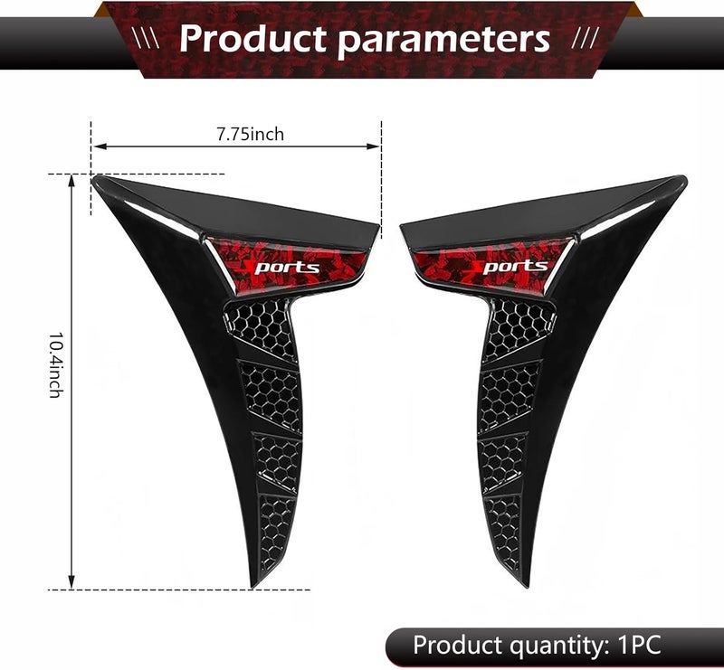 Arwrilt 2 PCS Car Fender Side Vents, TPU Shark Gill Side Air Flow Hole Grille with Sports Logo, Cool Personality Fender Vent Trim Covers, Self-Adhesive Spoiler Exterior Decorations for Cars (Red) - Image 2